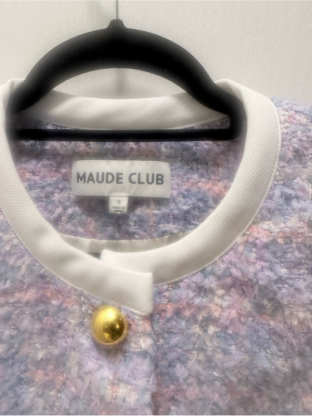 Maude Club Taylor Lavender Tweed Mini Dress with Gold Buttons Size S NWT - Picture 3 of 5
